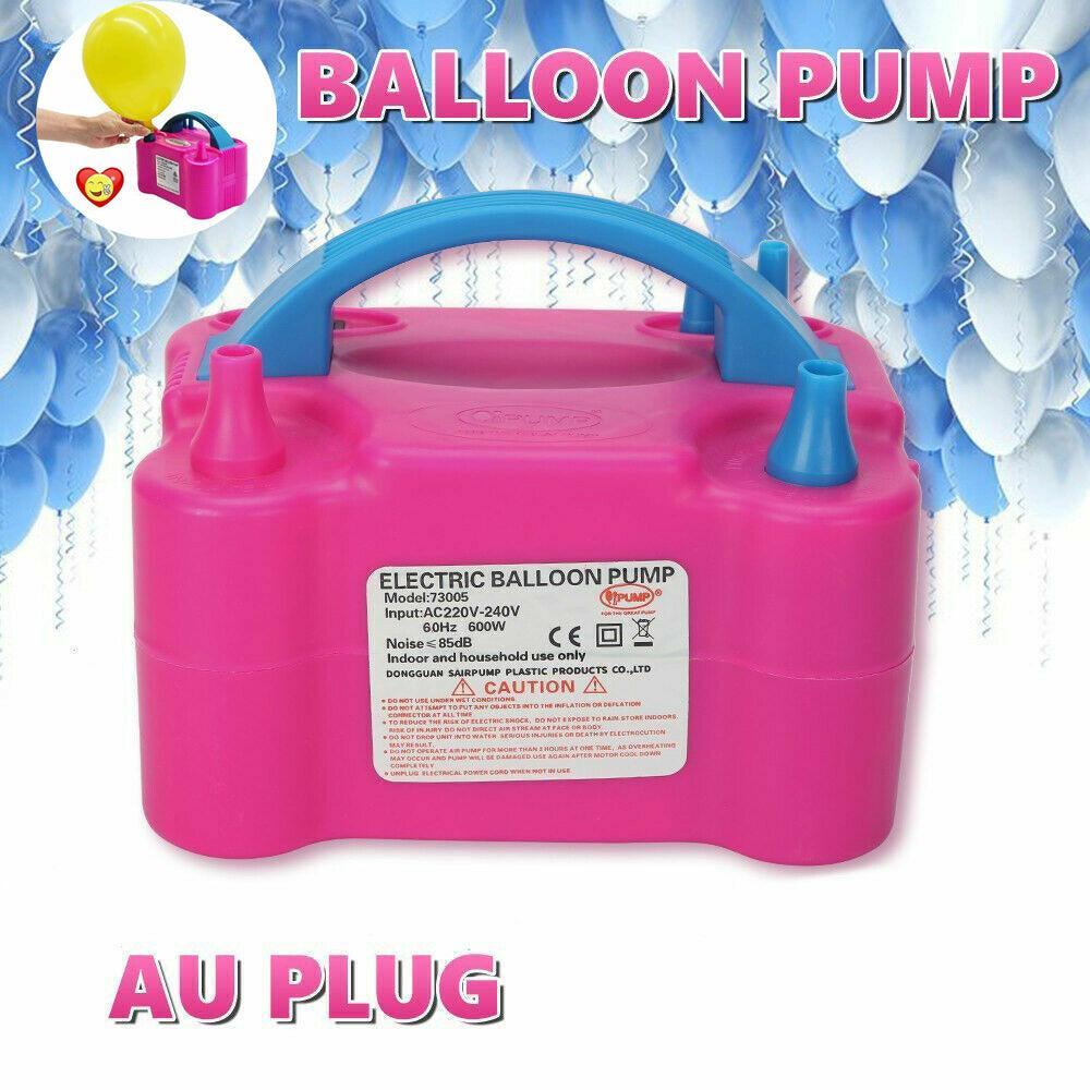 Electric Balloon Pump Ballon Inflator 600W Power 2 Nozzles Portable Au Plug Air