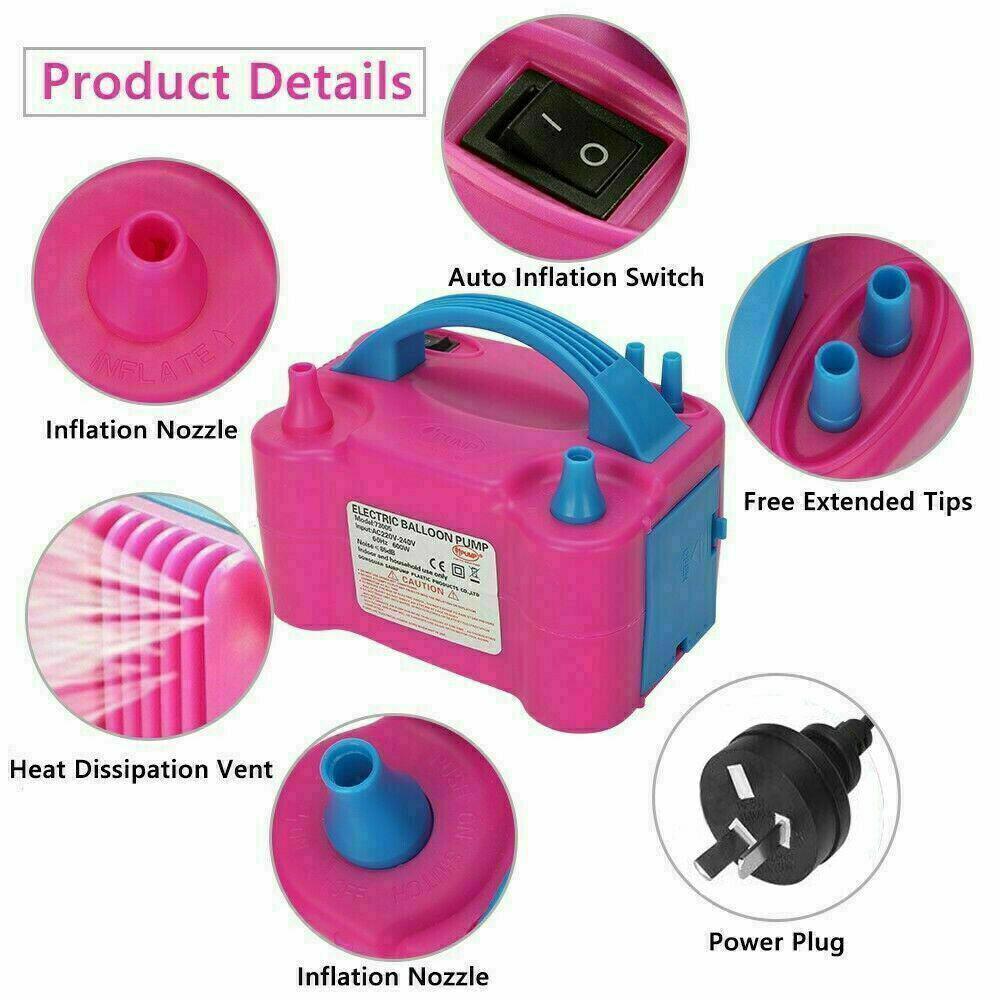 Electric Balloon Pump Ballon Inflator 600W Power 2 Nozzles Portable Au Plug Air 4