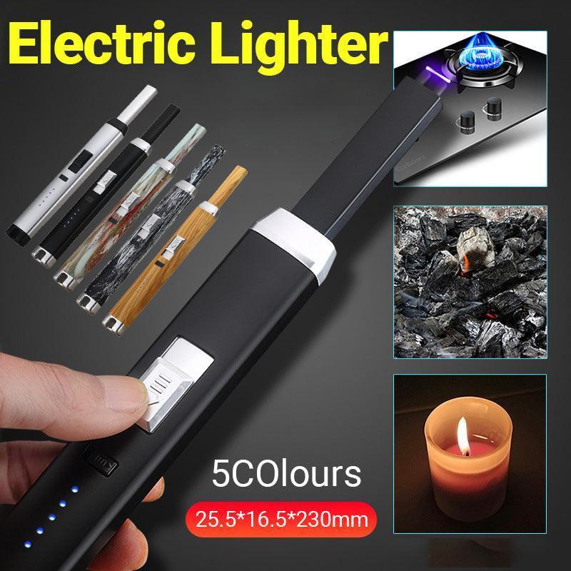 Electronic Usb Rechargeable Pulse Arc Candle Lighter Kitchen Camping Stove Bbq - Silver