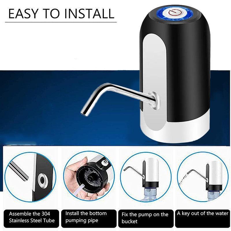Electric Water Bottle Pump Dispenser Drinking Usb Button Black White Drinking - Black 5