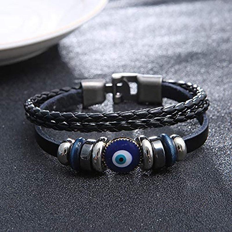 Evil Eye Greek Mati Turkish Nazar Weaved Leather Bracelet Cuff Jewelry 4