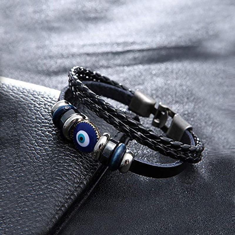 Evil Eye Greek Mati Turkish Nazar Weaved Leather Bracelet Cuff Jewelry 5