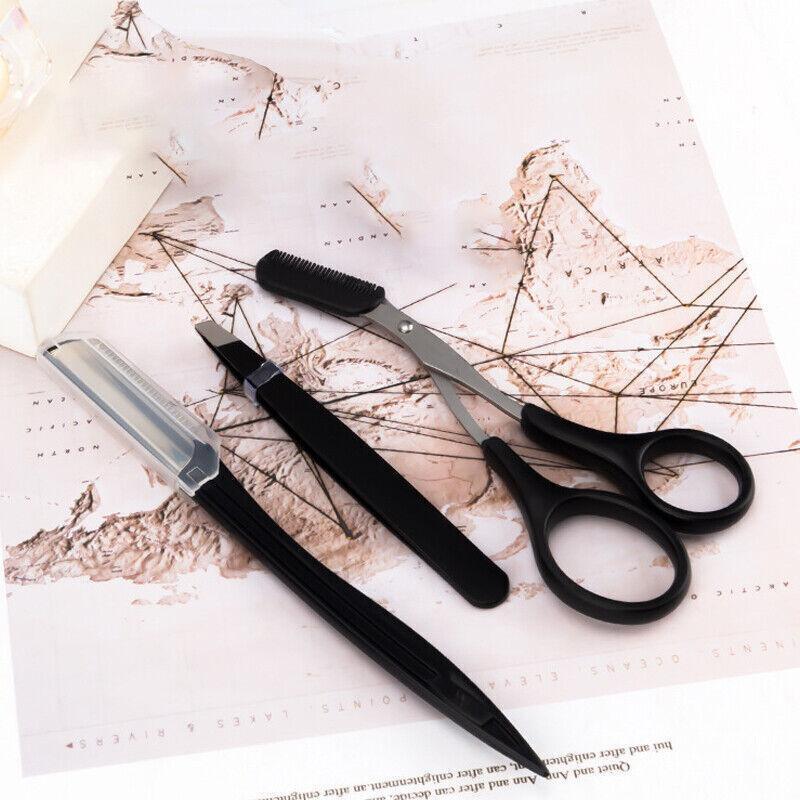 3Pcs/Set Eyebrow Trimming Eyelash Brush Folding Tweezers Portable Makeup Tools 3