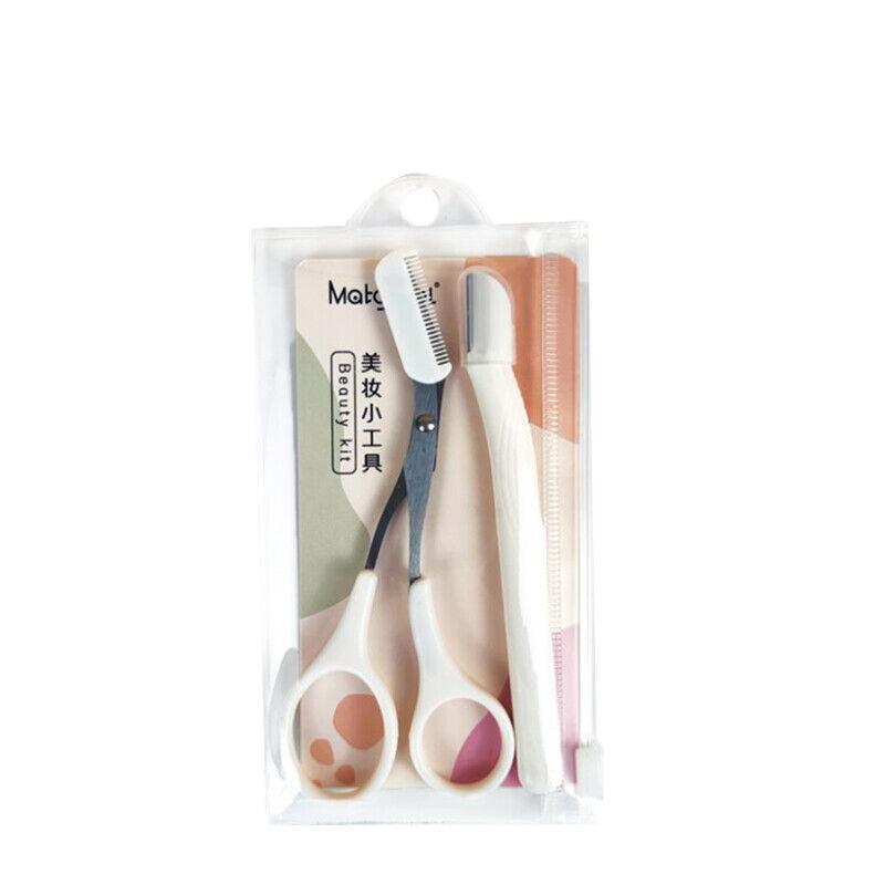 Eyebrow Scissors with Comb Stainless Steel Makeup Trimmer Beauty Tool 3 Colours - Pink (Eyebrow Razor + Scissor) 11
