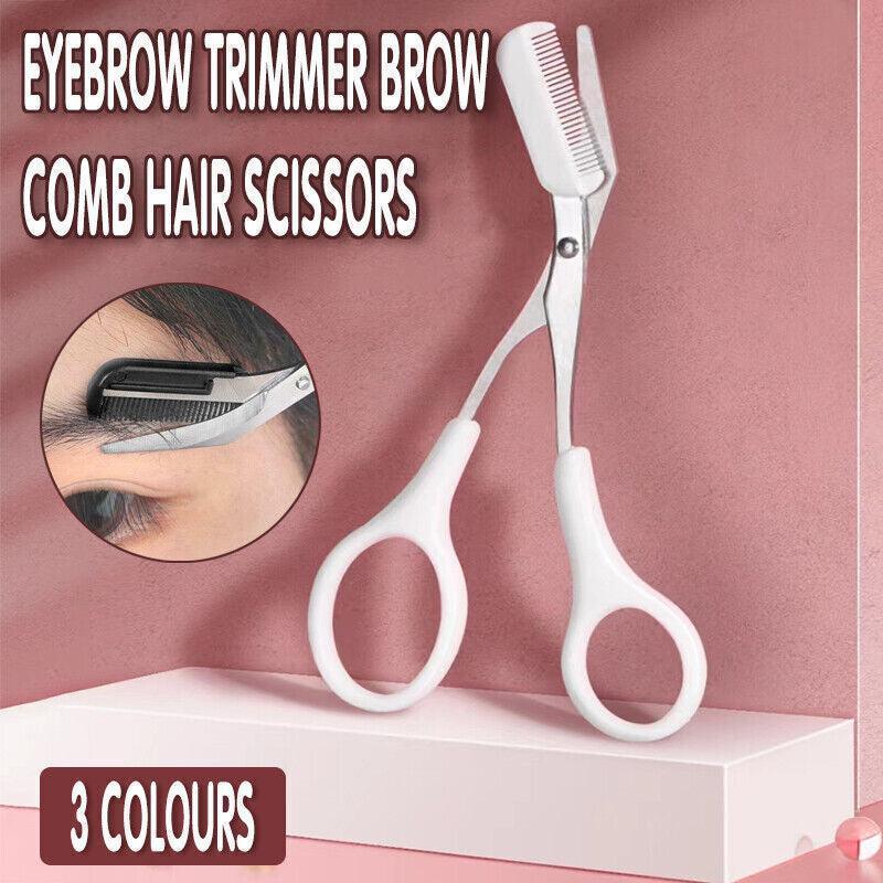 Eyebrow Scissors with Comb Stainless Steel Makeup Trimmer Beauty Tool 3 Colours - White (Eyebrow Razor + Scissor)