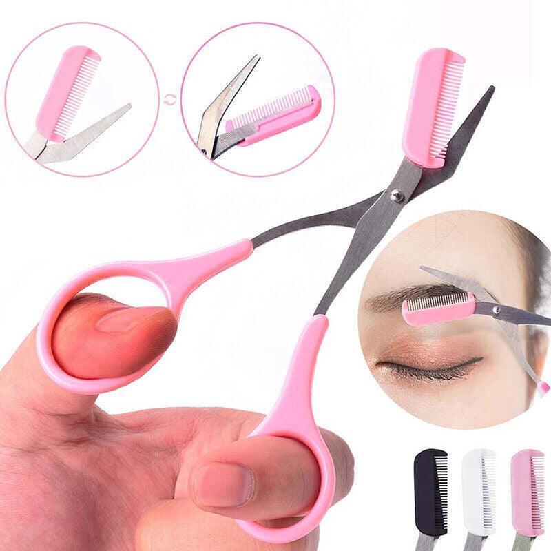 Eyebrow Scissors with Comb Stainless Steel Makeup Trimmer Beauty Tool 3 Colours - White (Eyebrow Razor + Scissor) 3
