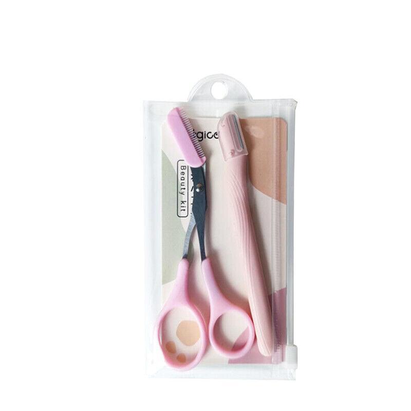 Eyebrow Scissors with Comb Stainless Steel Makeup Trimmer Beauty Tool 3 Colours - White (Eyebrow Razor + Scissor) 10