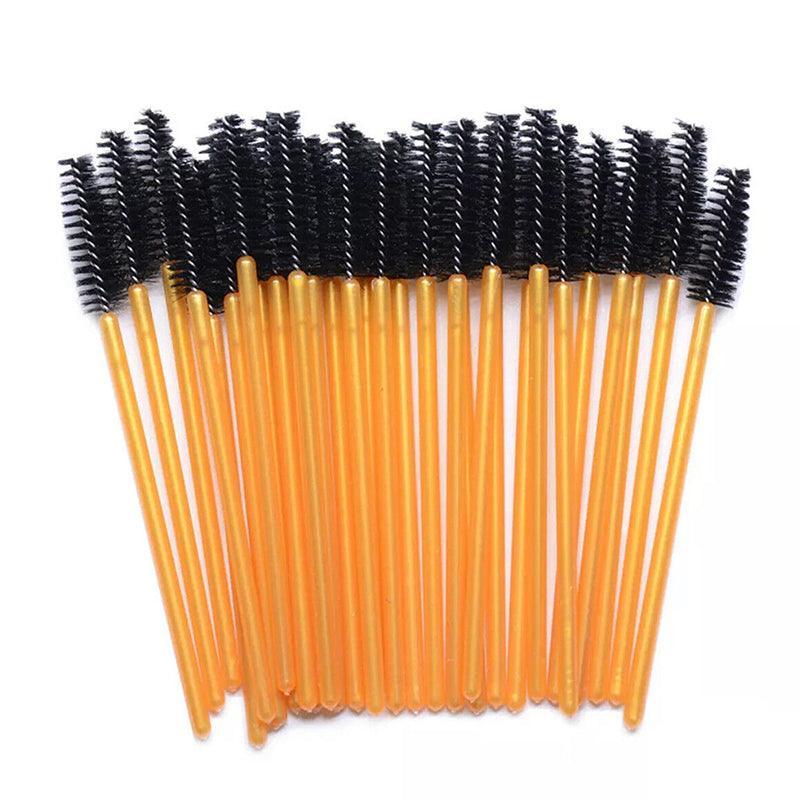 50X Disposable Mascara Wands Eyelash Brushes Applicator Lash Extension Brush - Black+Clear 12