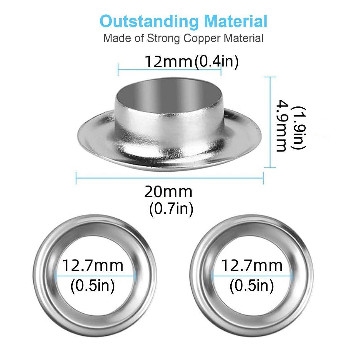 200 Sets 12mm Copper Metal Eyelet Grommet Tent Tarp Tool Tarpaulin Installation 3