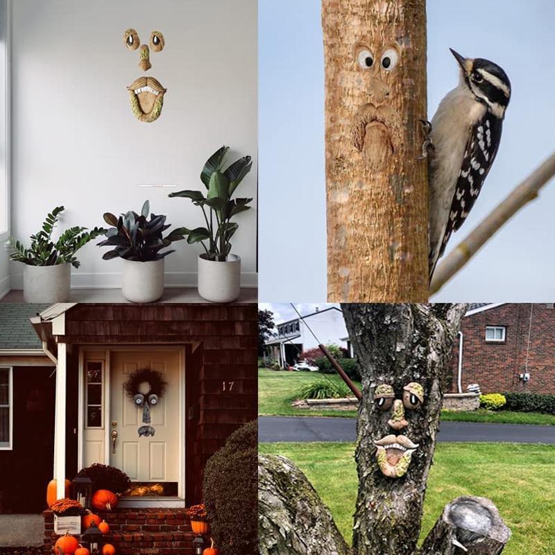 Old Man Tree Hugger Garden Peeker Yard Outdoor Sculpture Whimsical Face Decor - B 4