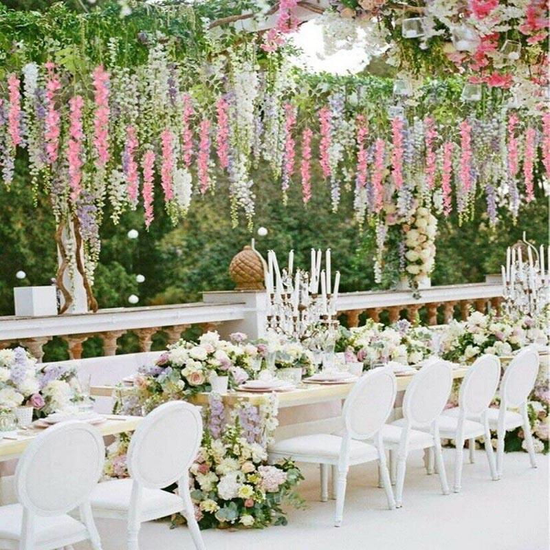 12X Artificial Silk Fake Flower Garland Vine Wisteria Leaf Hanging Wedding Decor - Purple 3