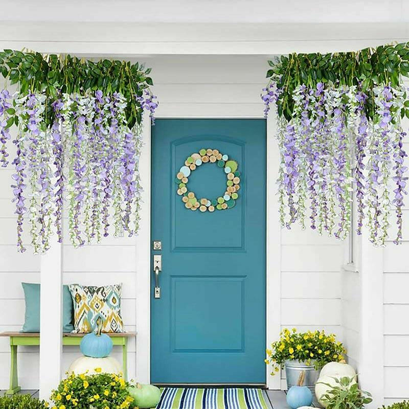 12X Artificial Silk Fake Flower Garland Vine Wisteria Leaf Hanging Wedding Decor - Purple 5