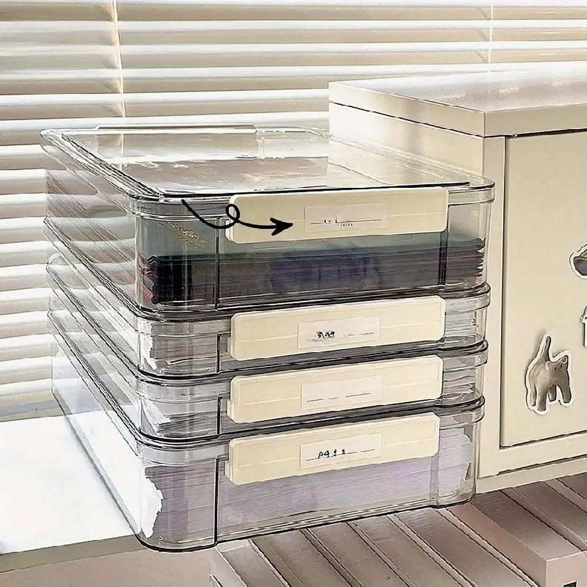 Large Capacity A4 File Storage Box Transparent Plastic Document Organizer Case - Small 4