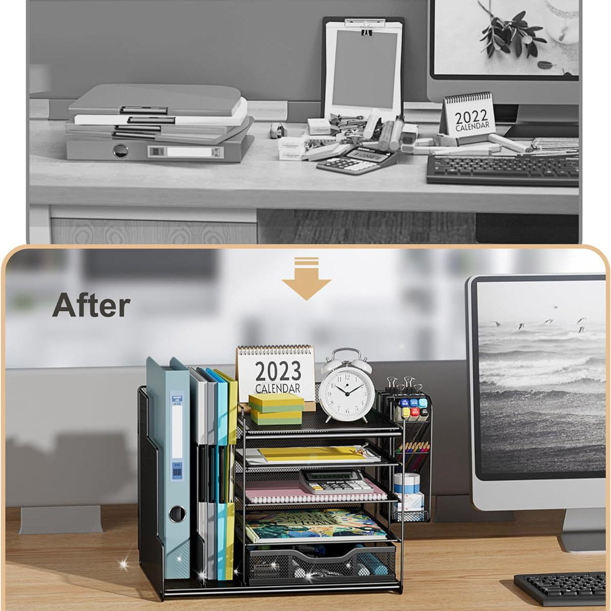 Multi Layer Desktop File Rack Storage Organizer Black Plastic for Office Home 4