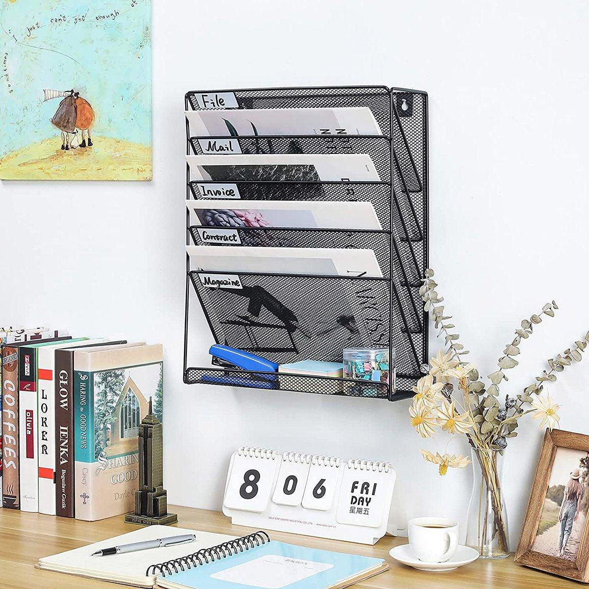 5 Tier Iron File Organiser Desktop File Management Shelf for Office Storage Desk 4