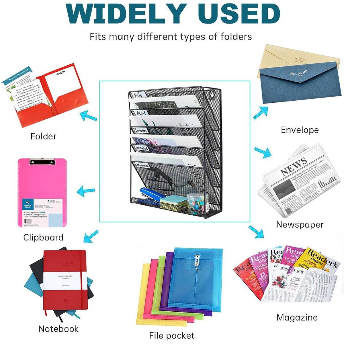 5 Tier Iron File Organiser Desktop File Management Shelf for Office Storage Desk 5