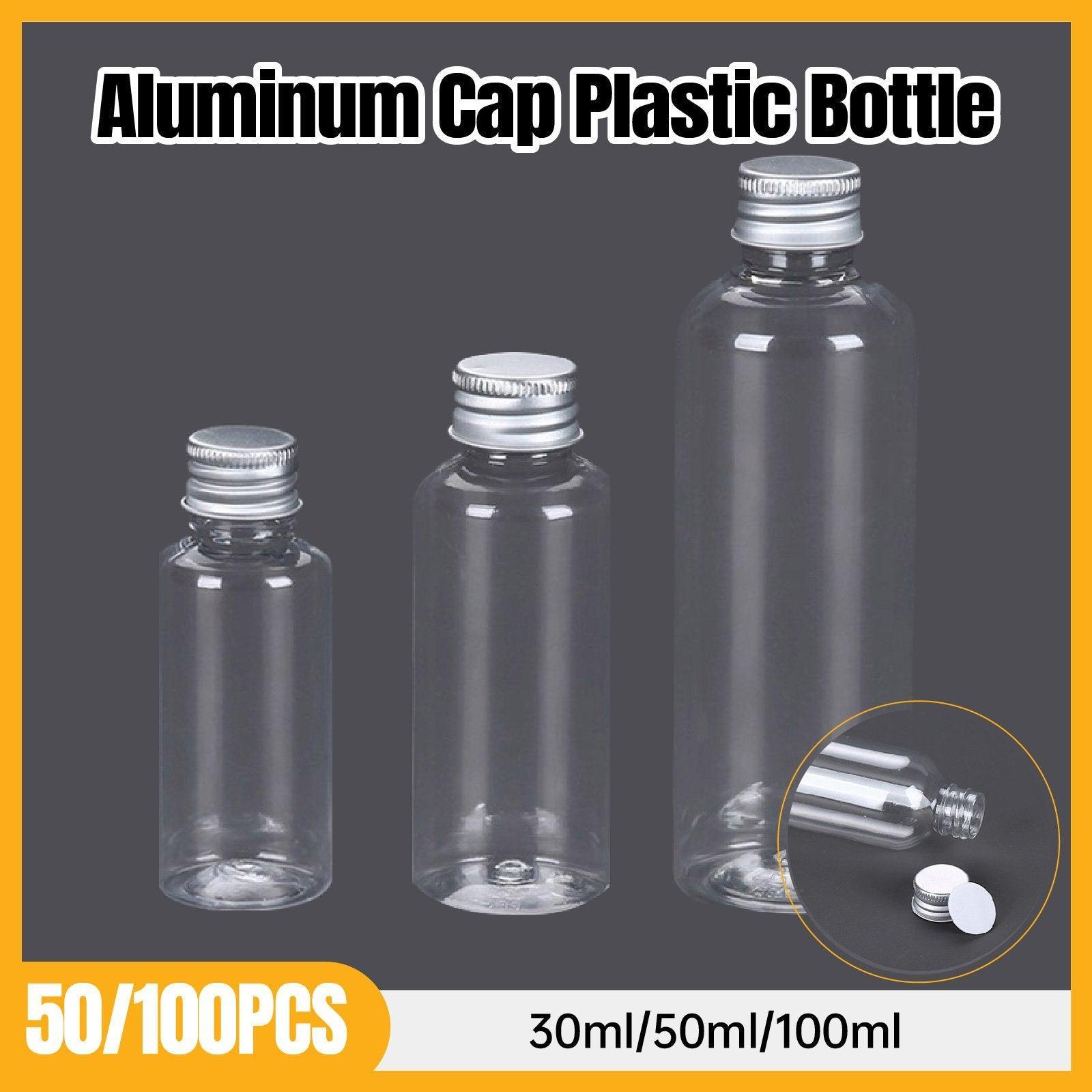 50/100pcs Clear Plastic Bottles with Aluminum Caps Liquid Dispenser Containers - 30ml-100pcs