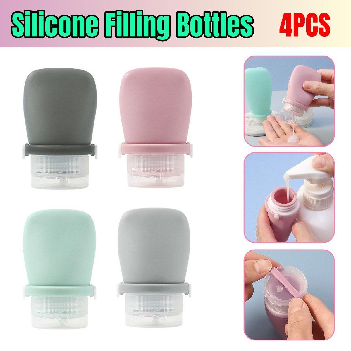 4pcs Travel Storage Bottles Set Refillable Silicone for Shampoo Lotion Cosmetics