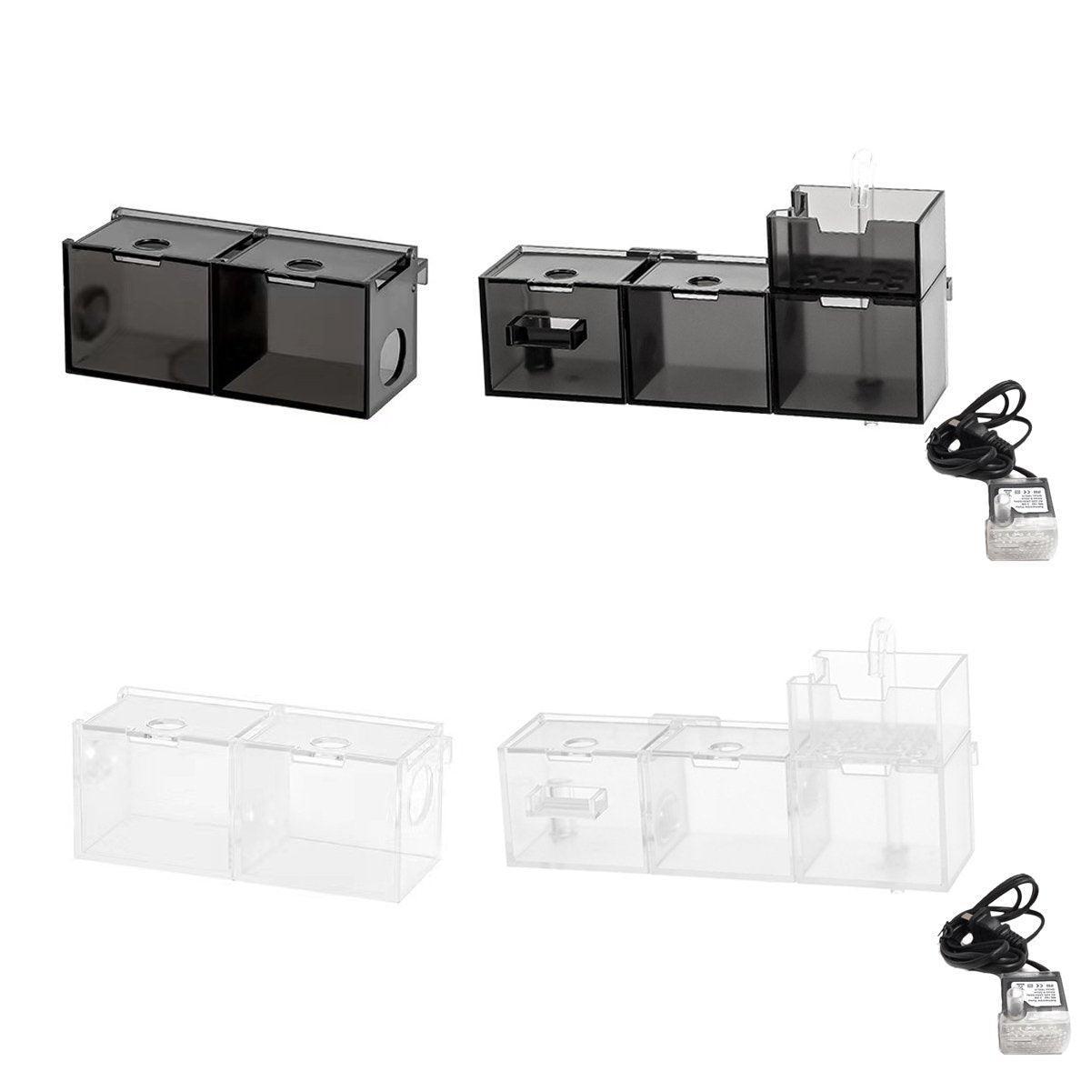 Fish Tank Filter Box 3in1 Oxygenating Wall Mount Built In Silent Water Purifier - Black-2Grids