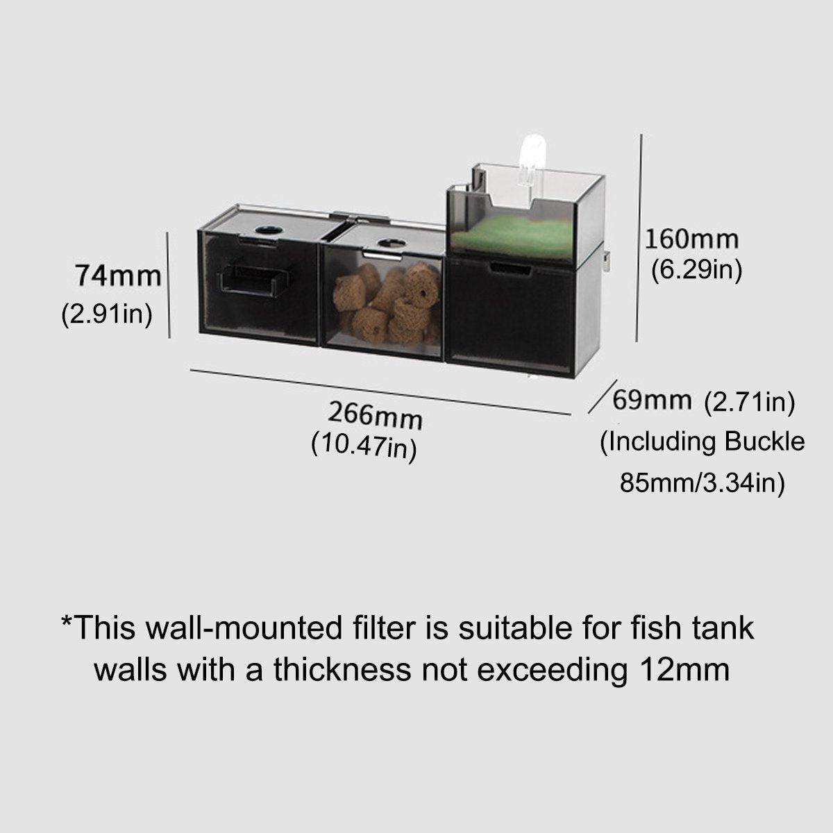 Fish Tank Filter Box 3in1 Oxygenating Wall Mount Built In Silent Water Purifier - Black-2Grids 4
