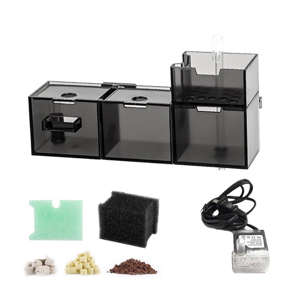 Fish Tank Filter Box 3in1 Oxygenating Wall Mount Built In Silent Water Purifier - Black-2Grids 6