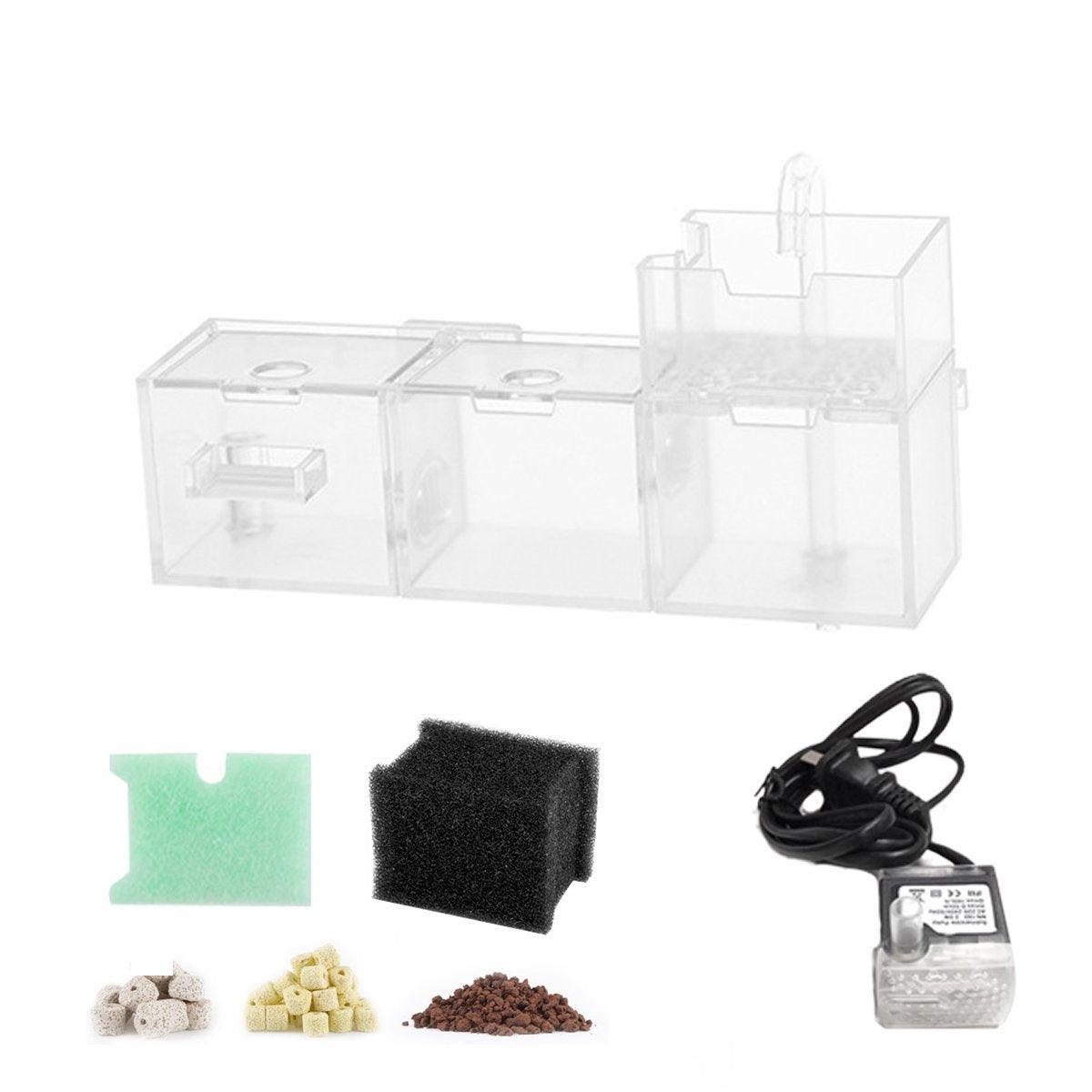 Fish Tank Filter Box 3in1 Oxygenating Wall Mount Built In Silent Water Purifier - Black-2Grids 7