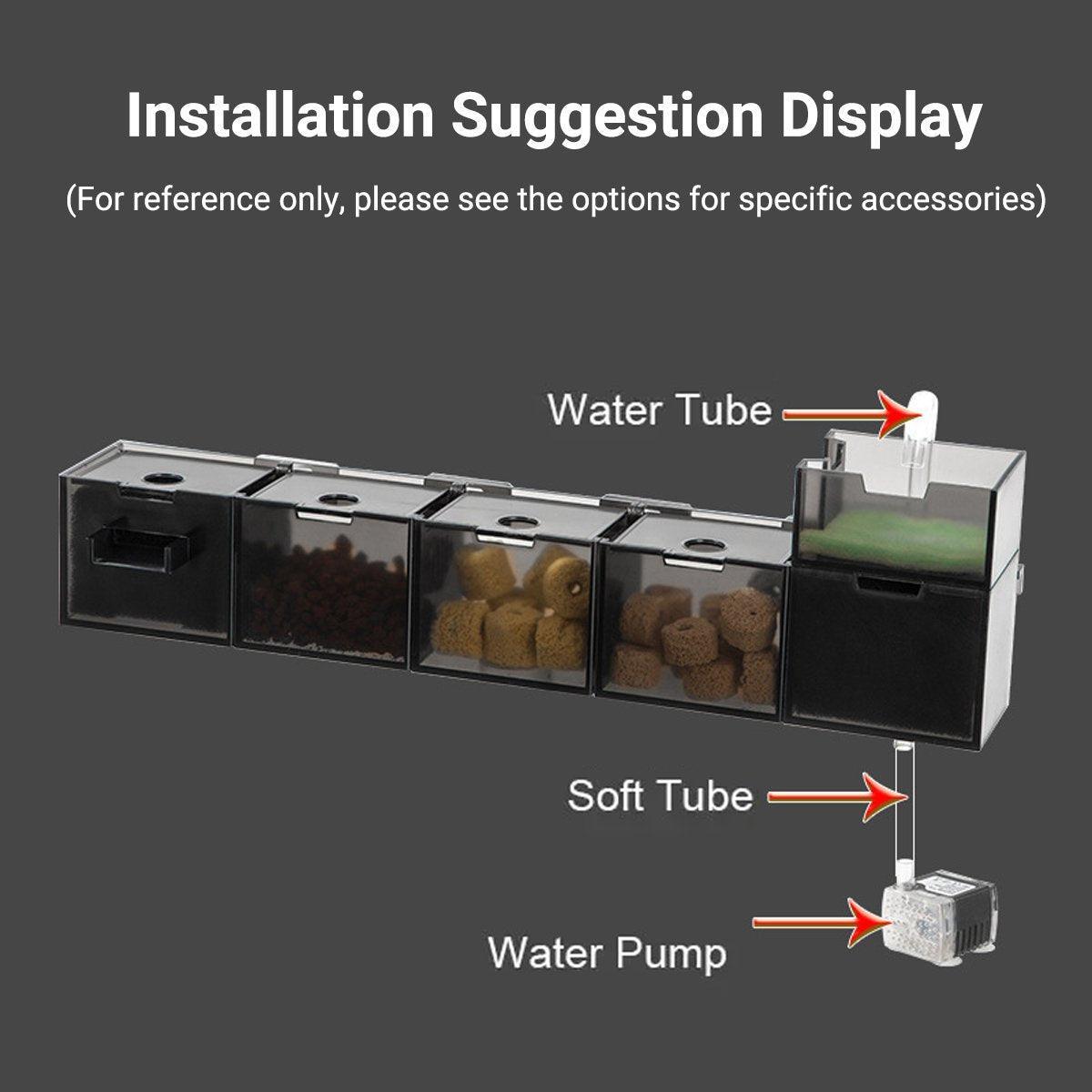 Fish Tank Filter Box 3in1 Oxygenating Wall Mount Built In Silent Water Purifier - White-2Grids 5