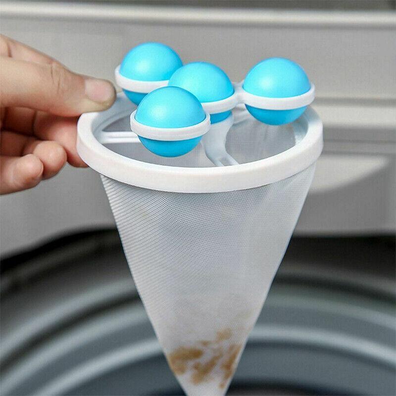 2 Pcs Reusable Hair Lint Catcher Removal Net Bag Wash Machine Float Filter - Blue 5