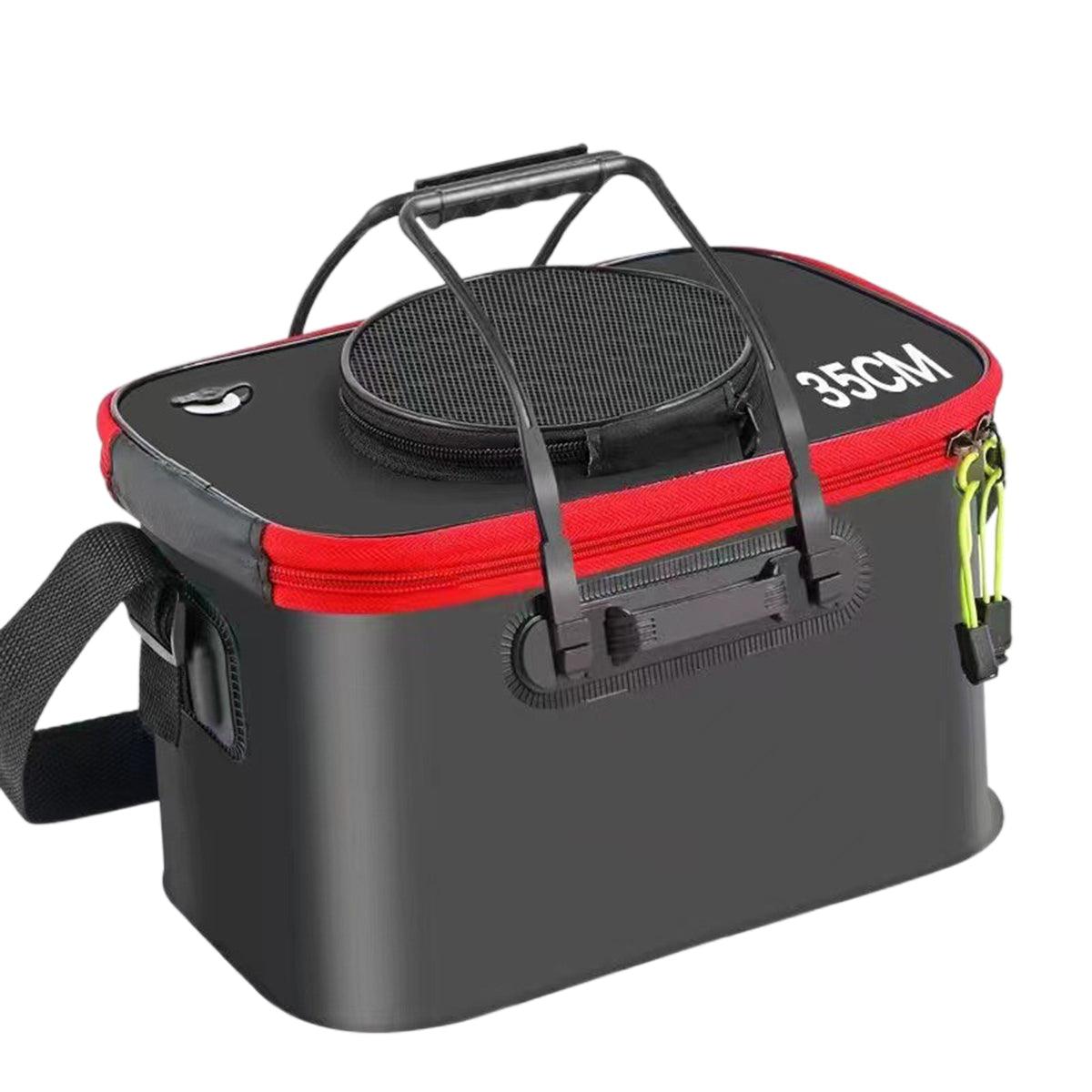 Portable Folding EVA Fishing Bucket Multi Use Live Fish Container with Strap - Black-35cm 12