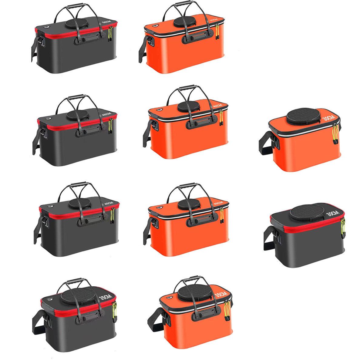 Portable Folding EVA Fishing Bucket Multi Use Live Fish Container with Strap - Black-40cm