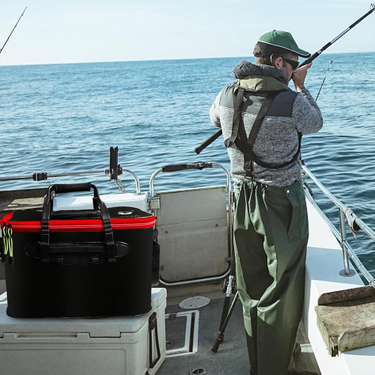 Portable Folding EVA Fishing Bucket Multi Use Live Fish Container with Strap - Black-40cm 4