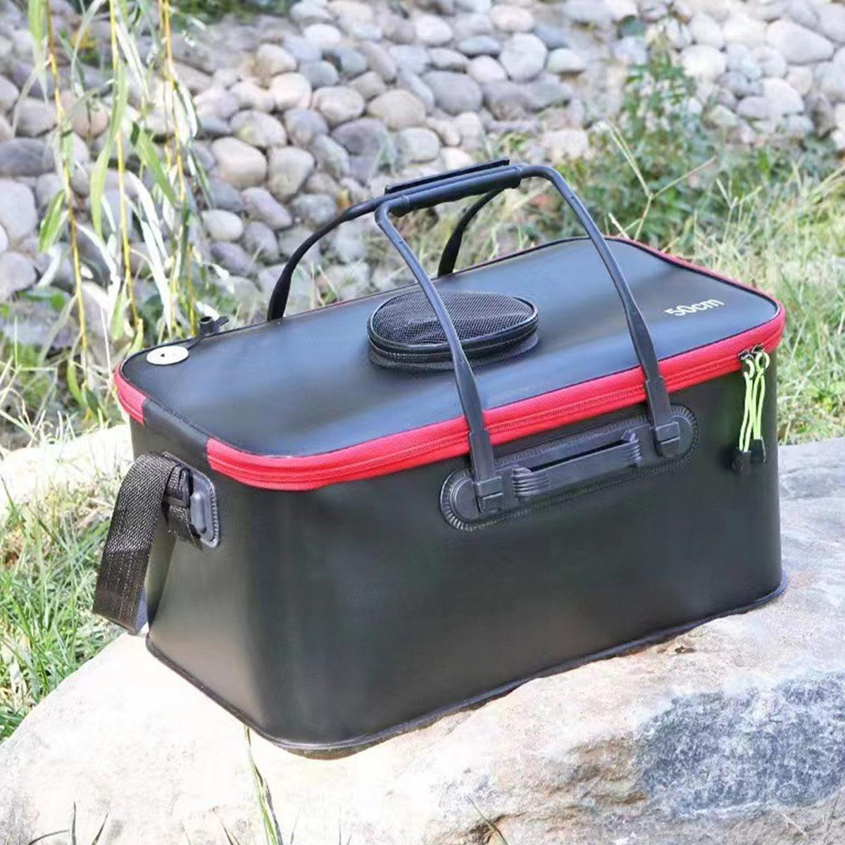 Portable Folding EVA Fishing Bucket Multi Use Live Fish Container with Strap - Black-40cm 5