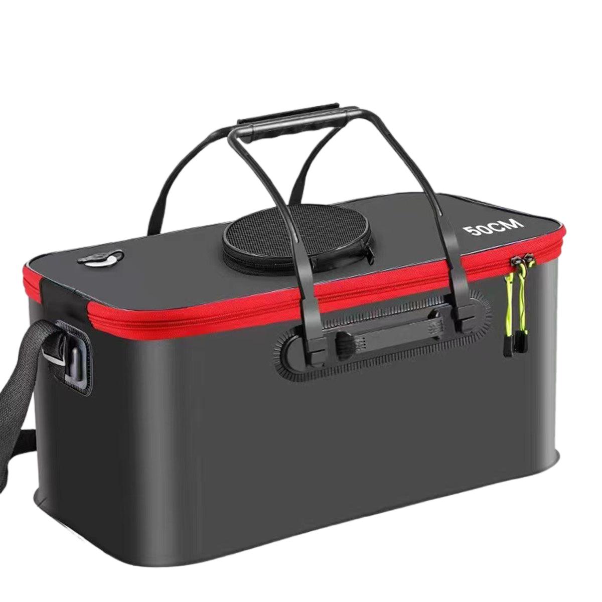 Portable Folding EVA Fishing Bucket Multi Use Live Fish Container with Strap - Black-40cm 15