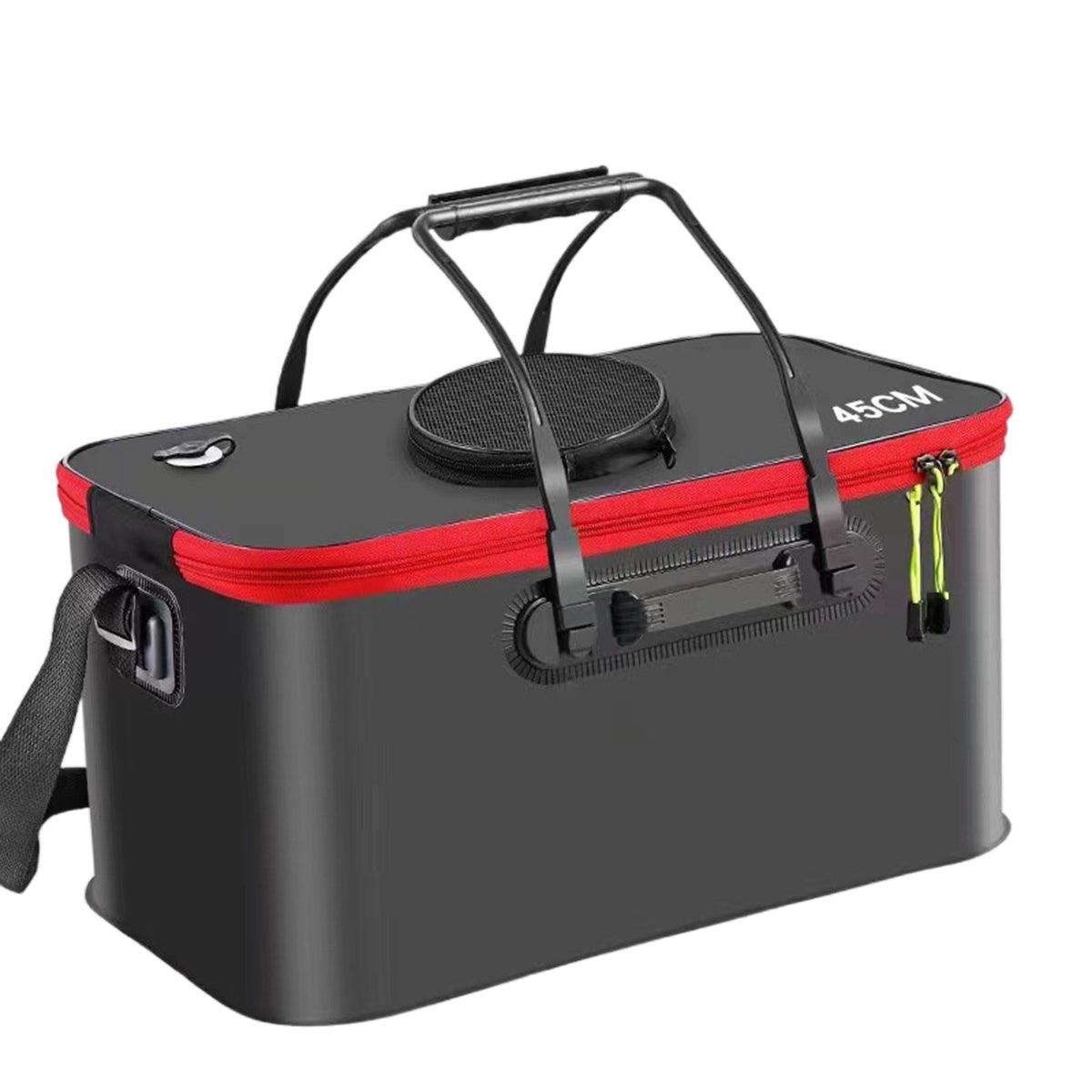 Portable Folding EVA Fishing Bucket Multi Use Live Fish Container with Strap - Black-45cm 14