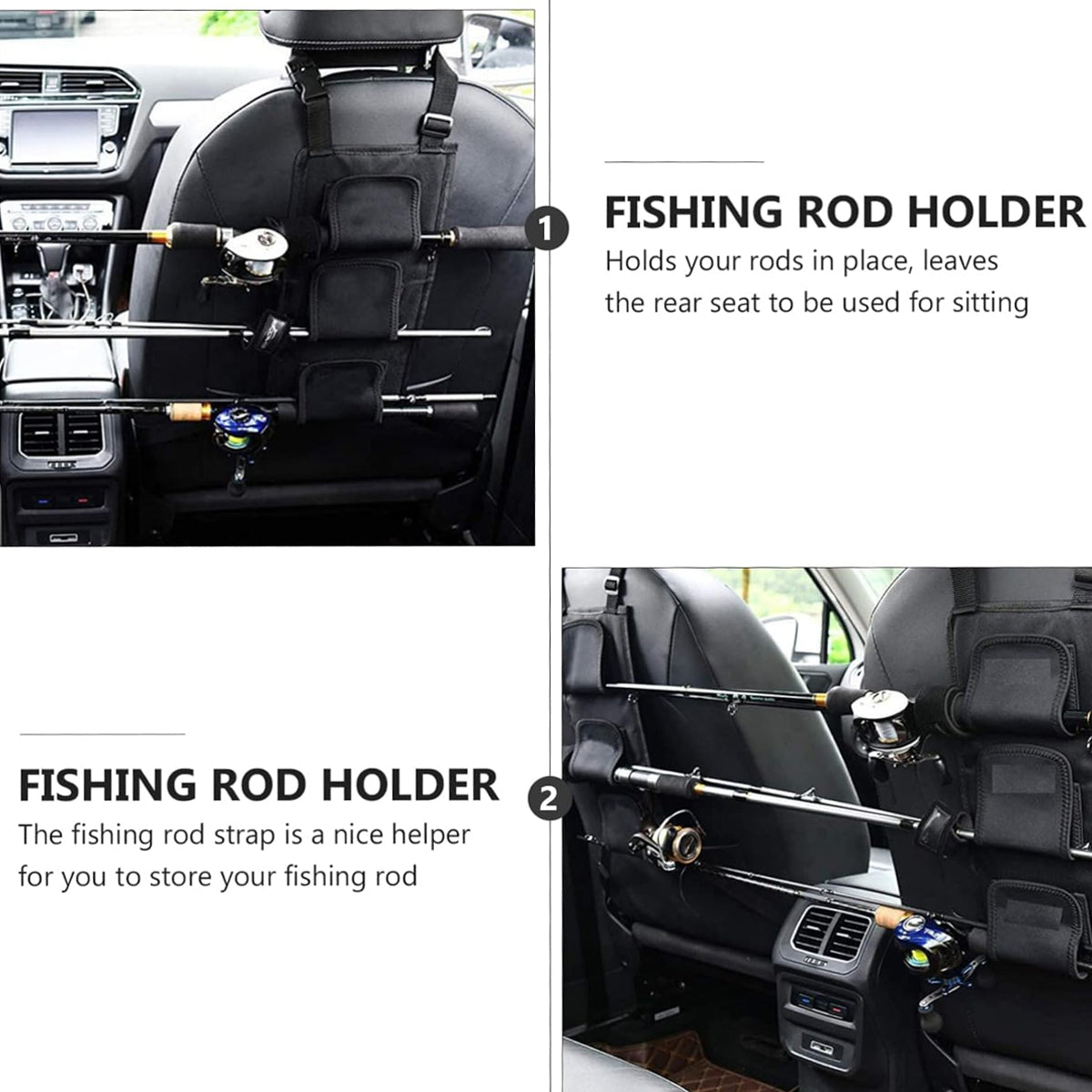 1 Pair Car Fishing Rod Holder Rear Seat Storage Rack Strap Belt Gear Organizer 5