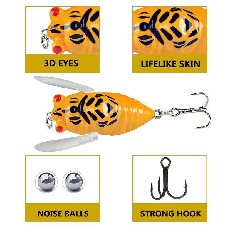4X Winged Cicada 40mm Fishing Lure Topwater Popper Freshwater Bream Bass Bream 3