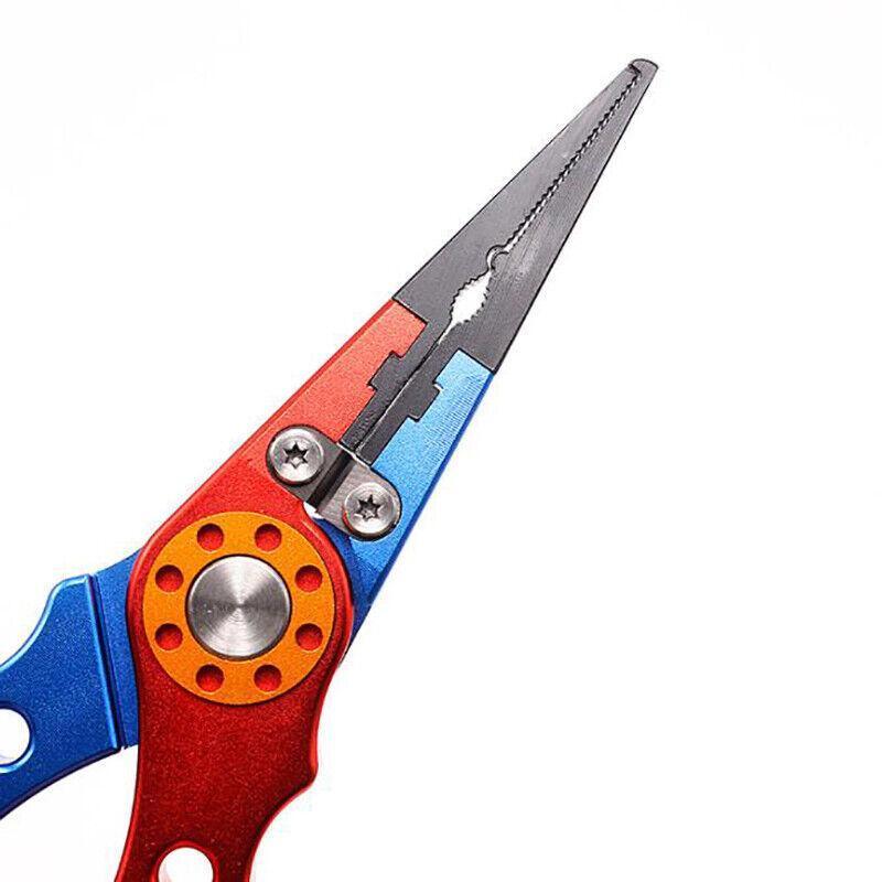 Aluminium Fishing Pliers Hook Remover Line Cutter Braid Mono Split Ring Fish Grip - Blue+Red 3