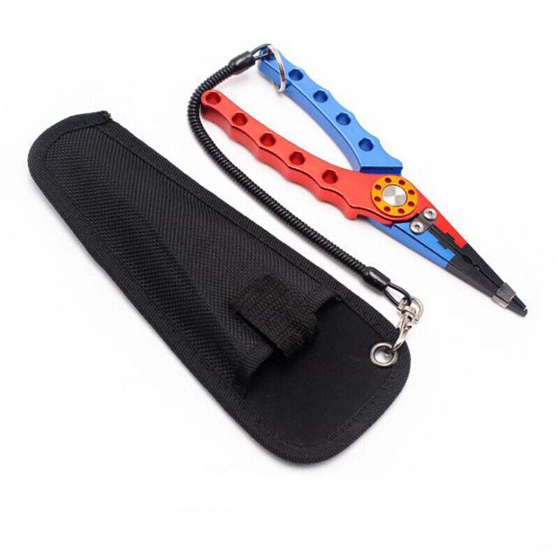 Aluminium Fishing Pliers Hook Remover Line Cutter Braid Mono Split Ring Fish Grip - Red+Silver 4
