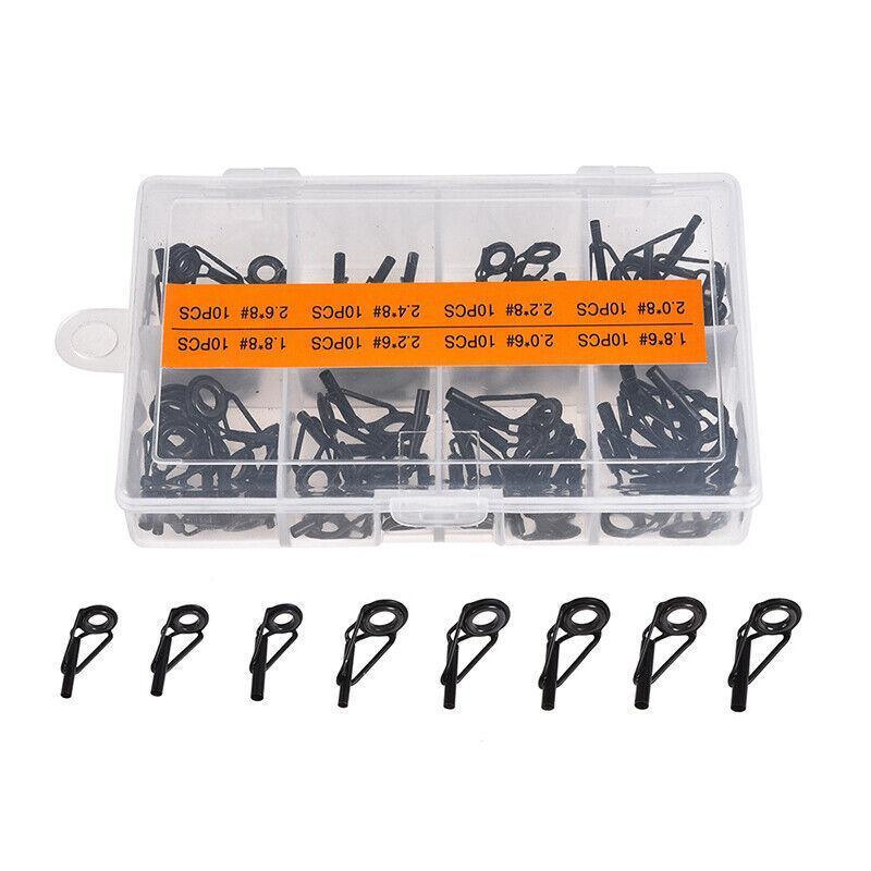 80 Fishing Rod Guide Set Tackle Tips Repair Kits Ring 8 Size Stainless Steel Box 3