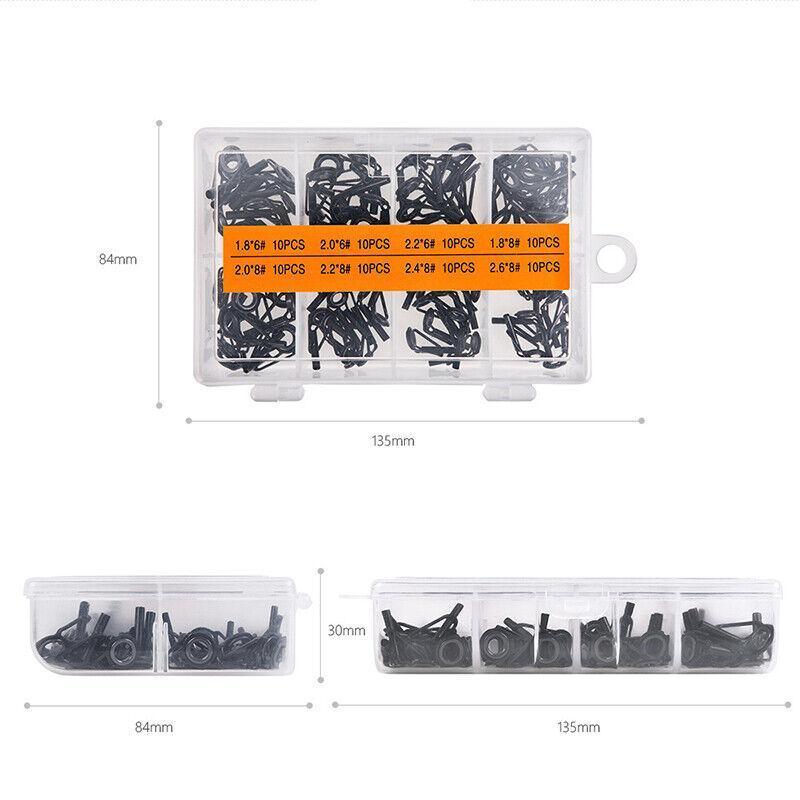 80 Fishing Rod Guide Set Tackle Tips Repair Kits Ring 8 Size Stainless Steel Box 4