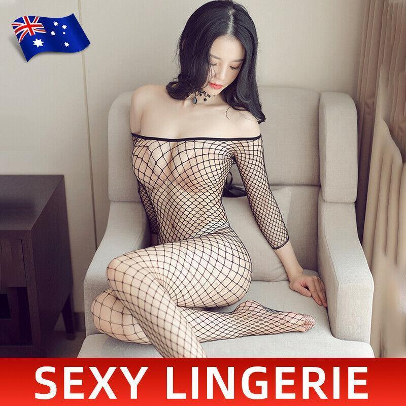 Alluring Lingerie Nightwear Women Open Crotch Fishnet Body Stocking Bodysuit Black