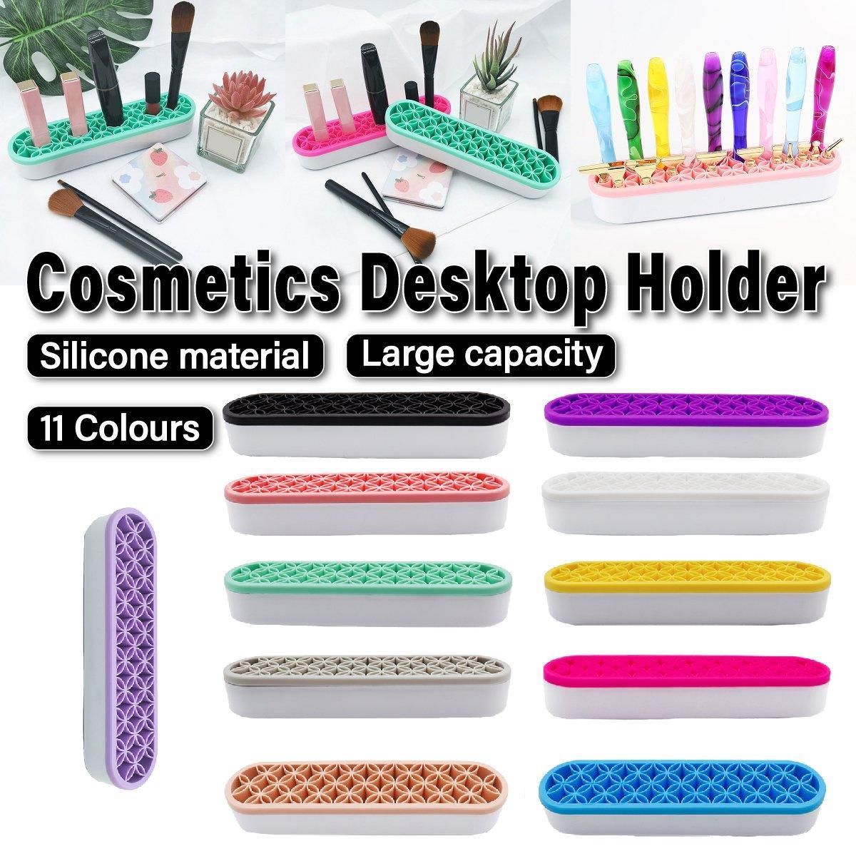 Silicone Makeup Organizer Cosmetic Storage Box Lipstick Brush Holder Desktop Box - Blue