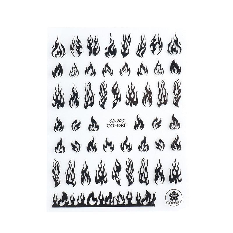 3D Flame Nail Stickers Fire Design Manicure Decals Self Adhesive Nail Art Sheet - Black 6