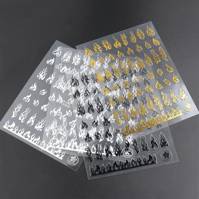 3D Flame Nail Stickers Fire Design Manicure Decals Self Adhesive Nail Art Sheet - Gold 3