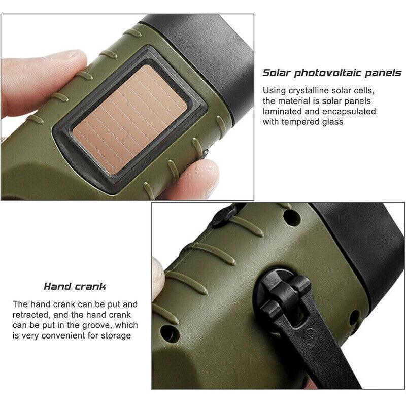 Hand Crank Solar Powered Rechargeable Led Camping Emergency Flashlight - Green 5