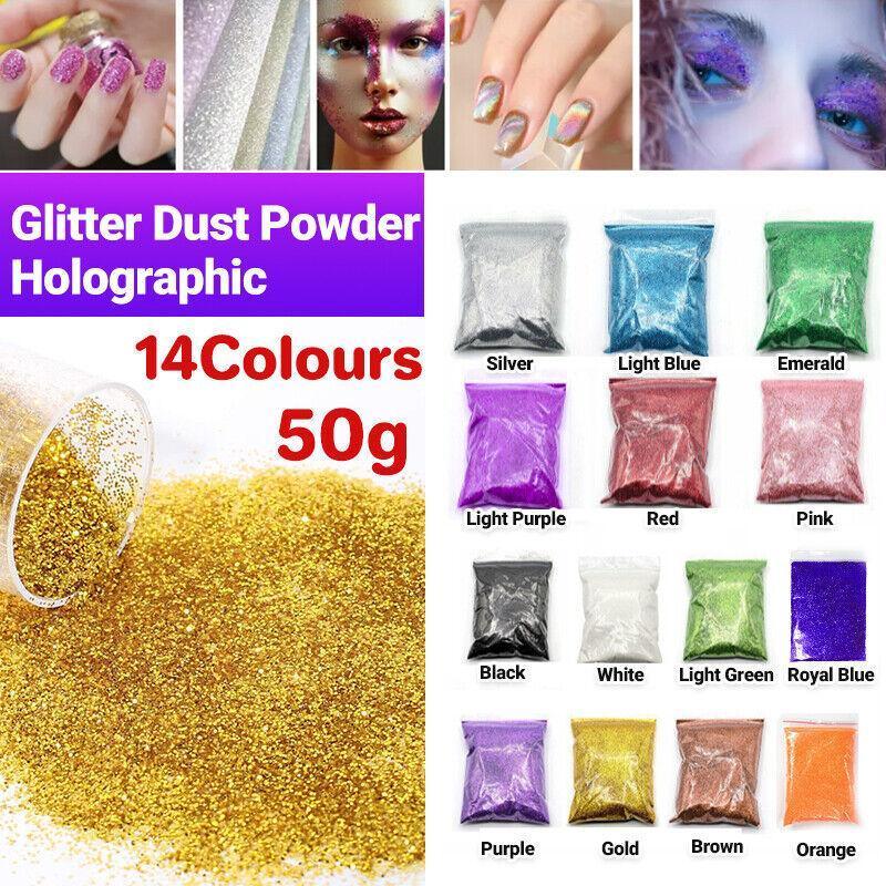 50G Fine Glitter Dust Powder Holographic Iridescent Metallic Body Nail Art Craft - Brown