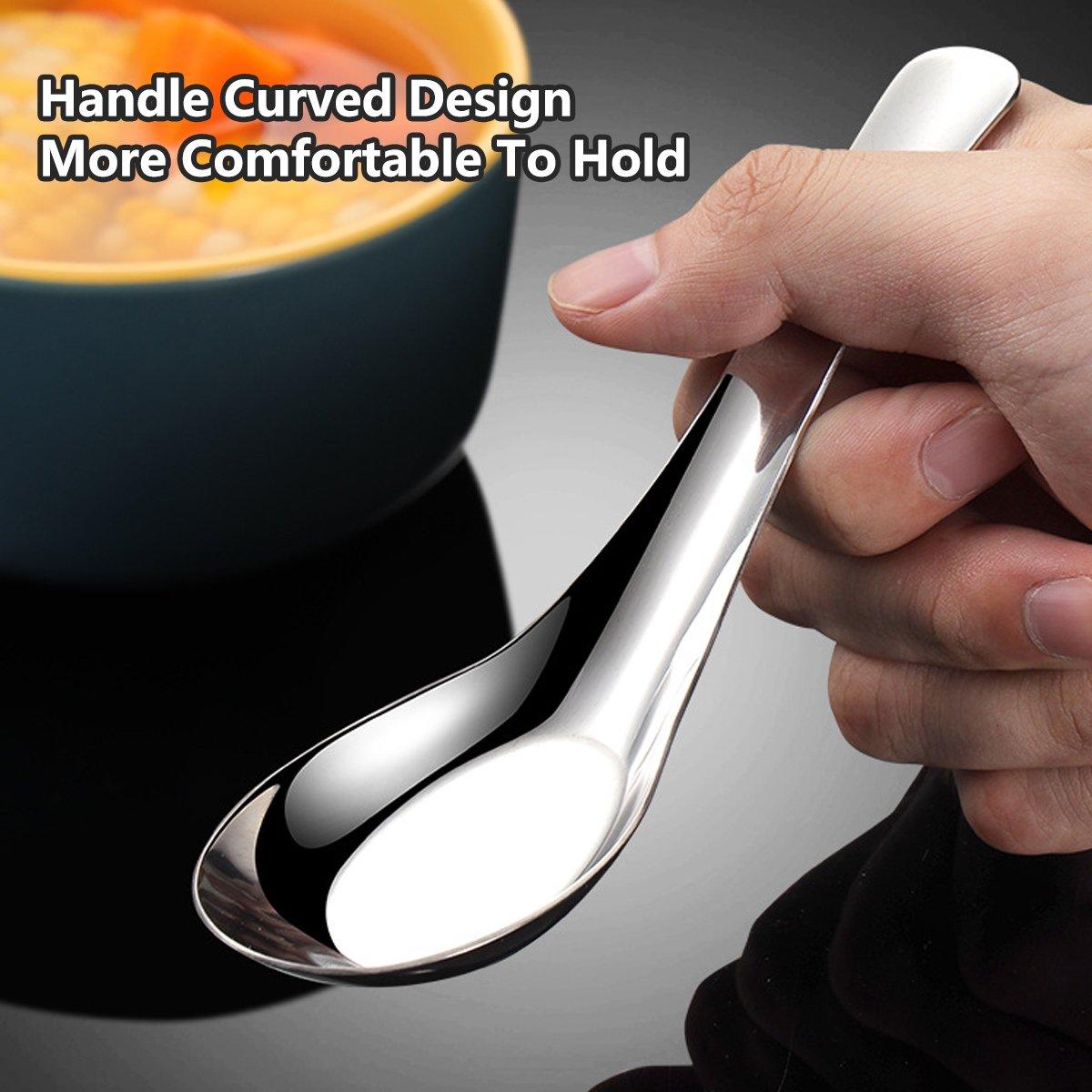 10pcs Stainless Steel Flat Bottom Spoon Household Kitchen Dining Soup Spoon Set 5