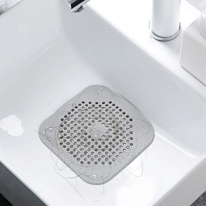 2X Square Drain Cover For Shower Drain Hair Catcher Flat Silicone Plug For Bath - White 3