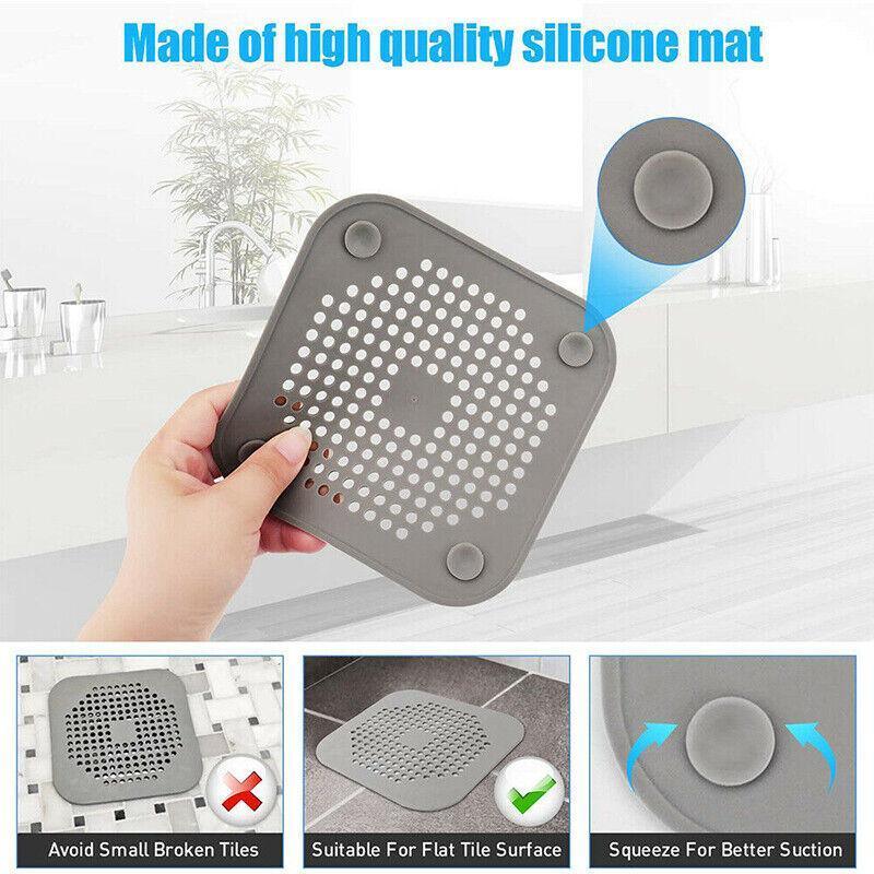 2X Square Drain Cover For Shower Drain Hair Catcher Flat Silicone Plug For Bath - White 4