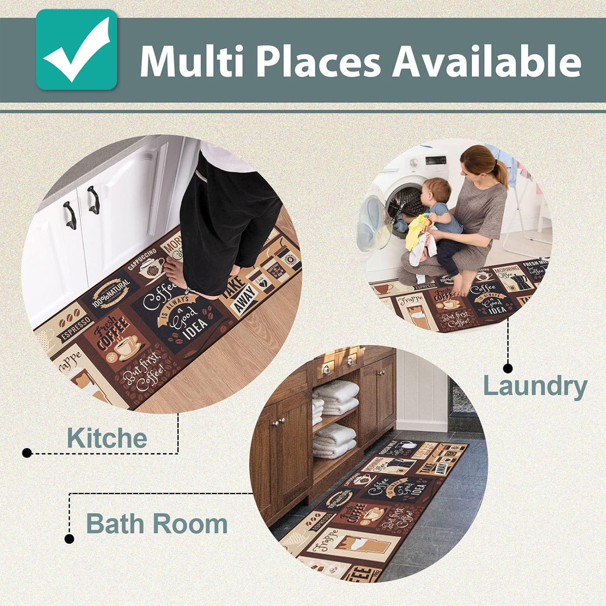 Printed Non Slip Door Floor Rug Mat Kitchen Bathroom Carpet Mat Water Absorbent 5